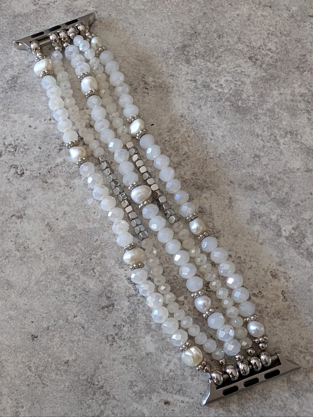 Multi-Strand Freshwater Pearl And White Beaded Bracelet Watch Band